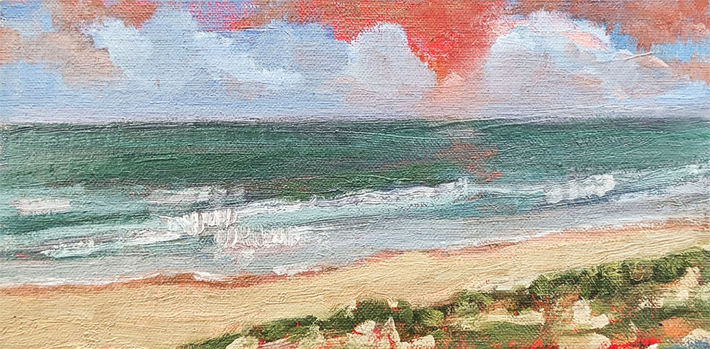 Lingering Beach Memories Painting 4x8 inches oil on panel by JD Holmes For Sale