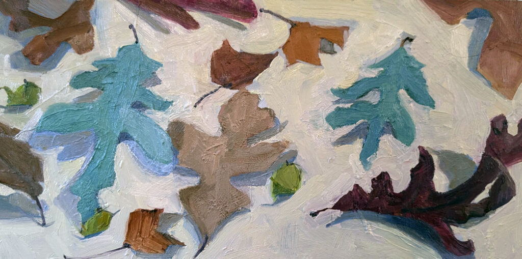 Dancing Leaves 6x12 inch oil painting on panel