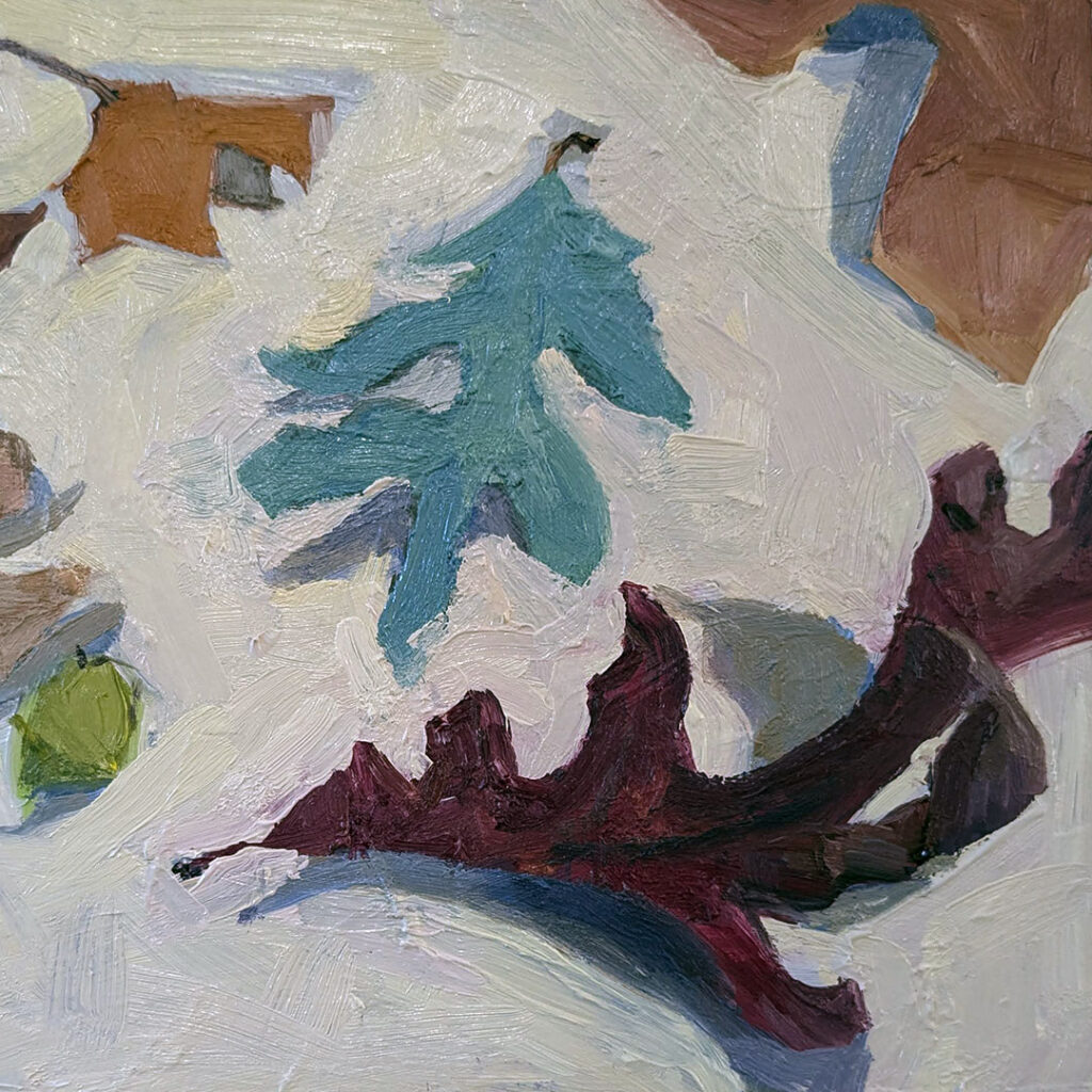 Dancing Leaves the right side of the 6x12 inch oil painting on panel