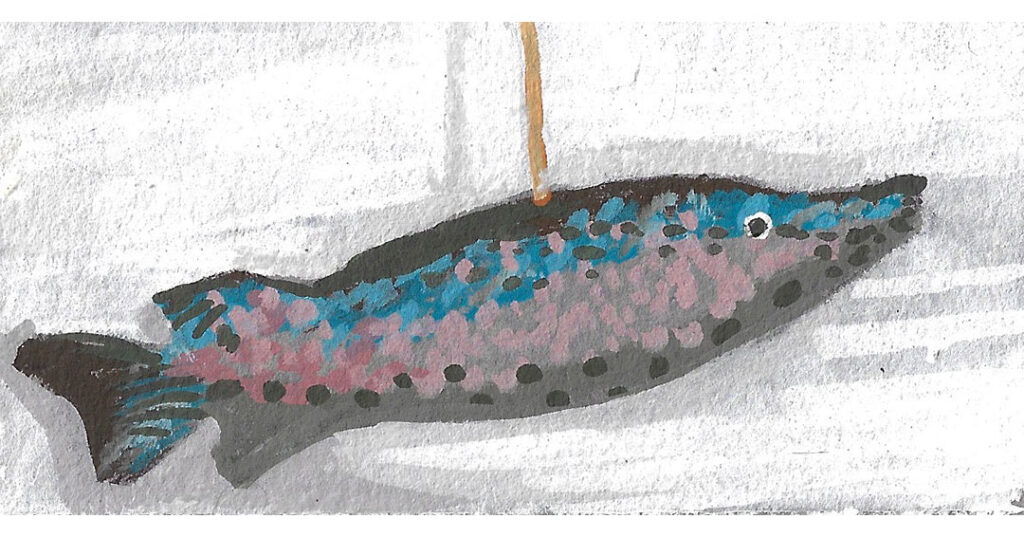 Fanciful-Fish-Paintings-1-Blue-and-Pink-Fish-in-gouache-matted-by-JDHolmes