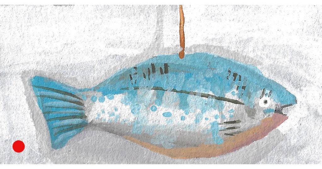 Fanciful-Fish-Paintings-2-Blue-Fish-in-gouache-matted-by-JDHolmesSOLD