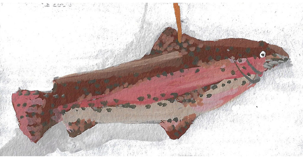 Fanciful Fish Paintings 3 Pink and Brown Fish in gouache matted